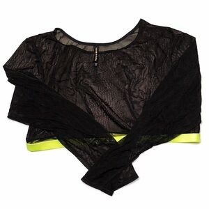 Torrid Black Sheer Mesh Long Sleeve Crop Top Neon Green Hem Size 3 (3X)